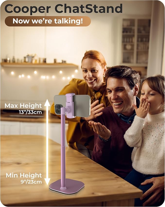 COOPER ChatStand Sturdy Cell Phone Holder, iPhone Stand for Desk, Recording | 9-13" Adjustable, Weighted Metal Base, Tabletop Tripod, for Filming, Video Calls, FaceTime; fits all iPhone, Samsung, Android - Image 2