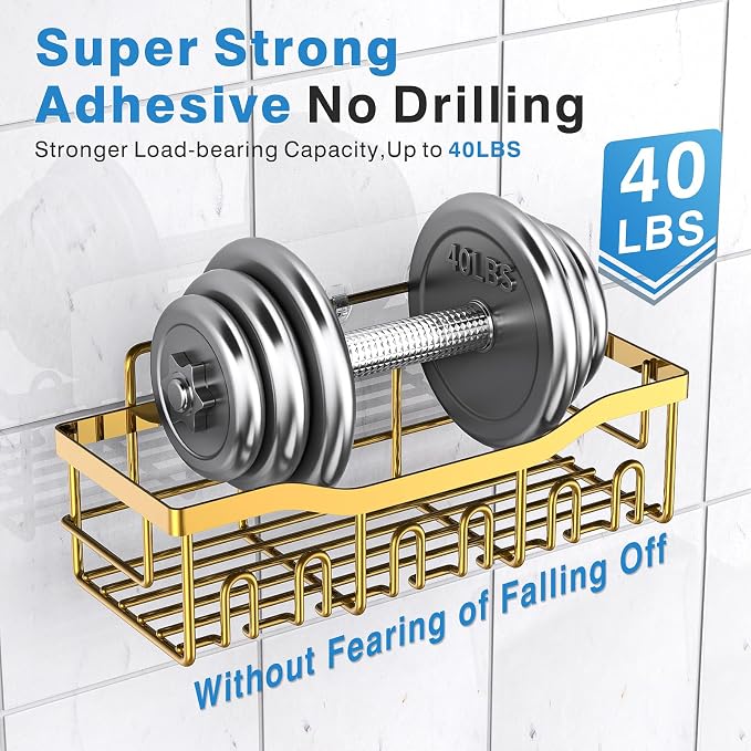Shower Caddy 5 Pack,Adhesive Shower Organizer for Bathroom Storage&Home Decor&Kitchen,No Drilling,Large Capacity,Rustproof Stainless Steel Bathroom Organizer,Shower Shelves for Inside Shower-Larger - Image 4