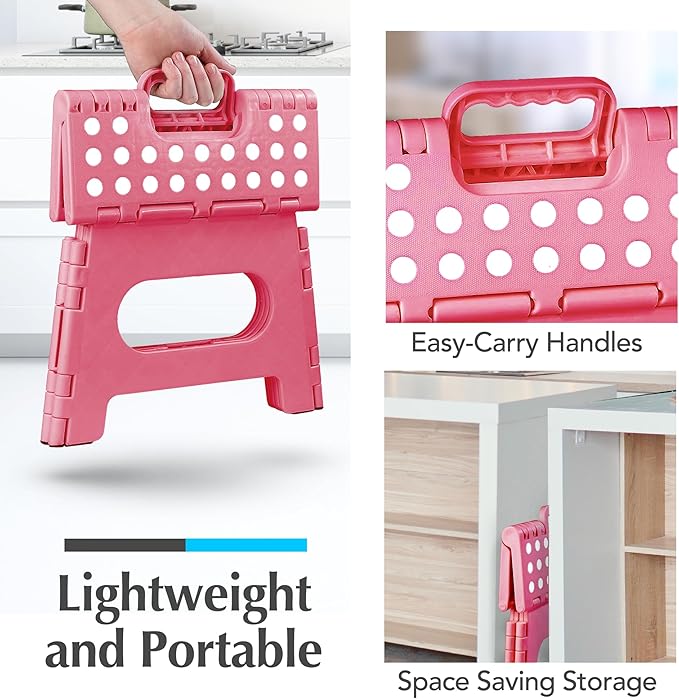 Handy Laundry Folding Step Stool 9 Inch 2-Pack, Pink, Holds 300 lbs | 2-Pack, 9 Inch, Pink, Foldable Collapsible Step Stool, Non-Slip, Holds 300 lbs, Kitchen Bathroom Bedroom, Adults - Image 6