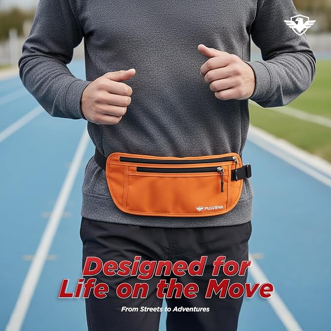 PulvenaHidden Money Belt For Travel Passport Wallet, Slim RFID Blocking Passport Holder For Travel Women And Men, Undercover Anti Theft Bag Waist Pouch Orange - Image 4