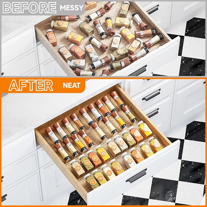 8 Pack Adjustable In Drawer Spice Organizer - Expandable From 11'' to 22'' - Acrylic Drawer Seasoning Organizer,Clear Spice Organization Tray for Cabinet Drawers Condiment,Nail Polish and Jar - Image 7