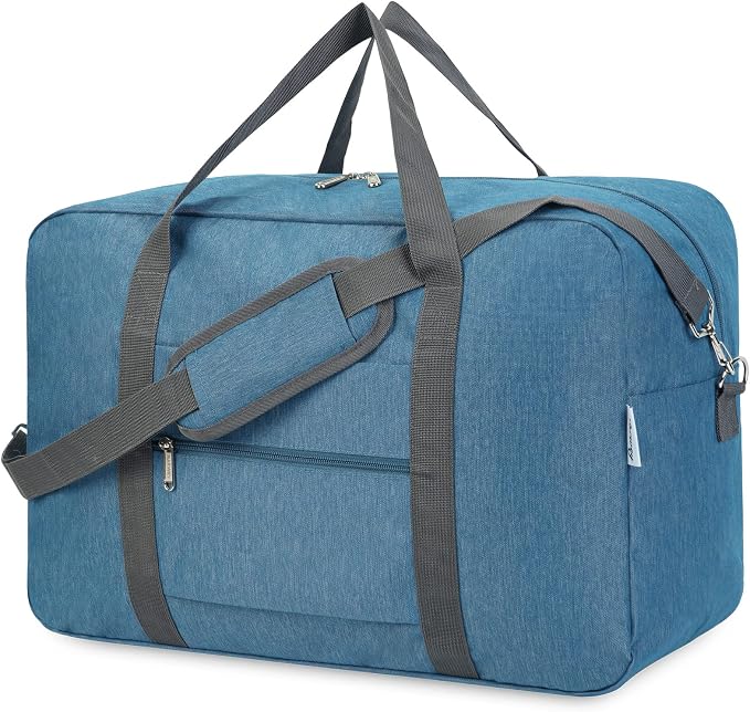 Narwey Carry on Luggage 22x14x9 Airline Approved Foldable Duffle Bag for Travel Packable Duffel Bag for Traveling Airplane for Women and Men 40L (Navy Blue (With Shoulder Strap)) by Narwey