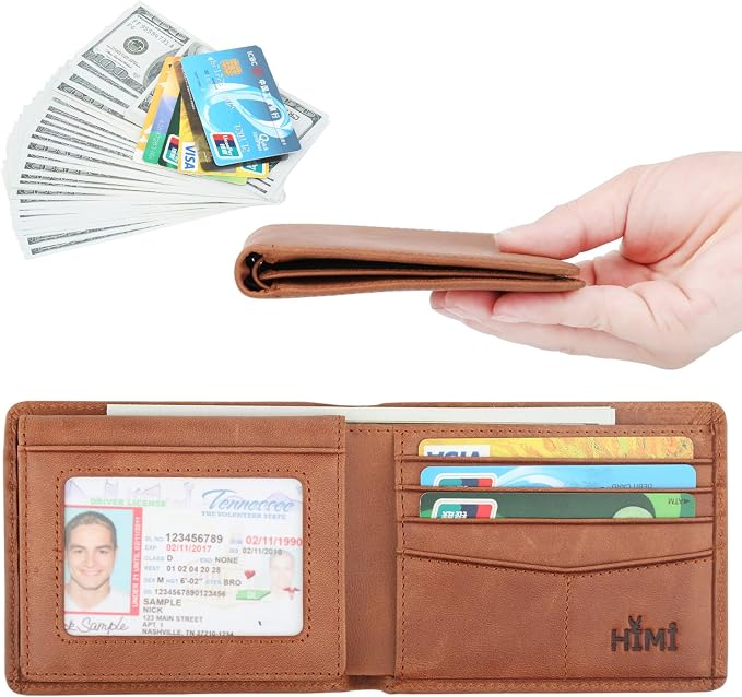 HIMI Wallet for Men-Genuine Leather RFID Blocking Bifold Stylish Wallet With 2 ID Window - Image 2