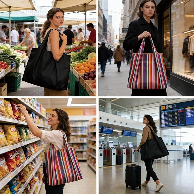 2-Piece reusable grocery bags,shopping bags,grocery bags Reusable Shopping 60+Pounds Capacit, Foldable, - Image 2