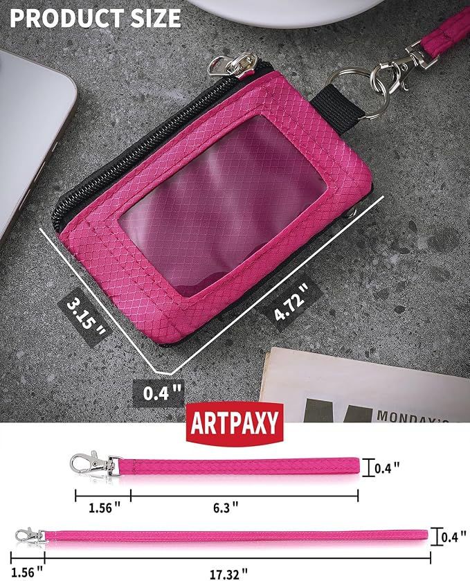 Artpaxy Minimalist Wallet For Mens Womens, Keychain RFID Blocking Zipper Small Wallet with ID Window 2 Lanyards,Water Resistant Travel Cash Card Coin Case Boys Girls - Image 3