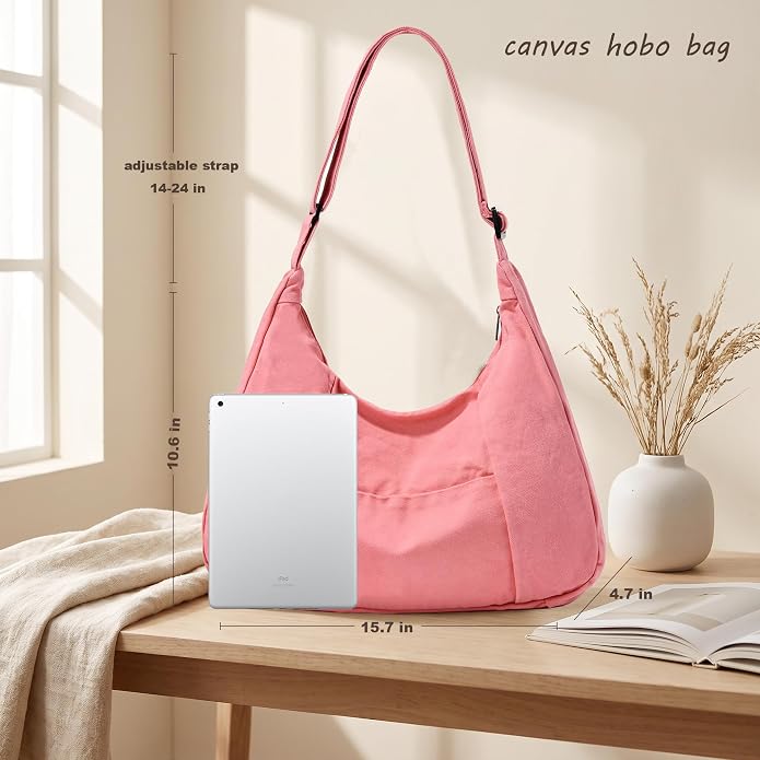 Canvas Hobo Crossbody Tote Bag for Women and Men Messenger Bags | Canvas Tote Bag With Zipper,Canvas Crossbody Bag,Canvas Hobo Bag,Shoulder Bag for Women,Travel Work College Purse Handbag - Image 4