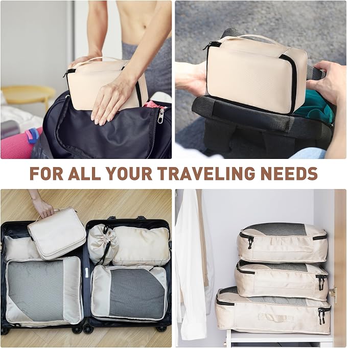 Toncoke 8-Piece Packing Cubes for Travel, 2026 Upgraded Durable Zippers & Reinforced Mesh, Complete Luggage Organizer Set with Shoe/Toiletry/Laundry Bags, 4 Sizes for Suitcase, Men Women, (Beige) - Image 7