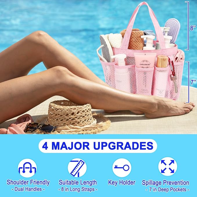 Fammart Mesh Shower Caddy Portable for College Dorm Room Essentials, Odorless Polyester Large Shower Tote Bag with Dual Handles, 8-Pocket Quick-Dry Toiletry Organizer for Travel, Beach, Camping, Gym - Image 6