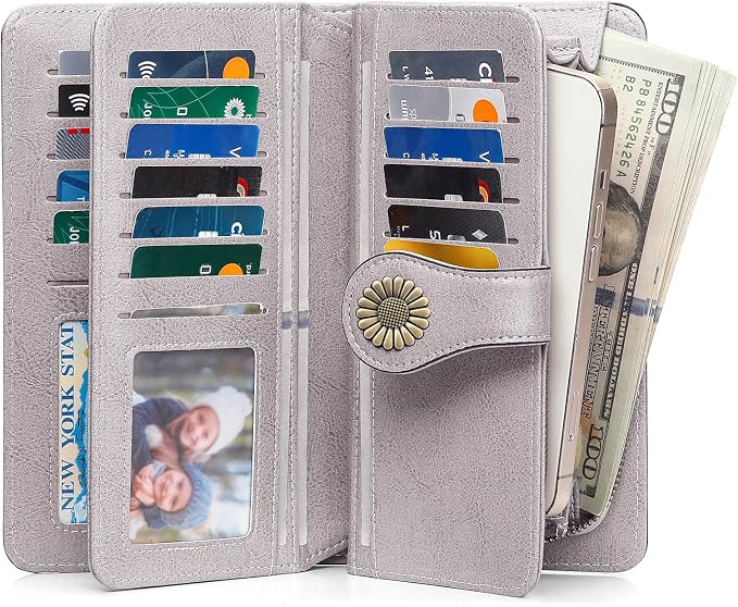 SENDEFN Wallets for Women Leather Credit Card Holder with RFID Blocking Large Capacity Wristlet | with RFID Blocking - Image 5