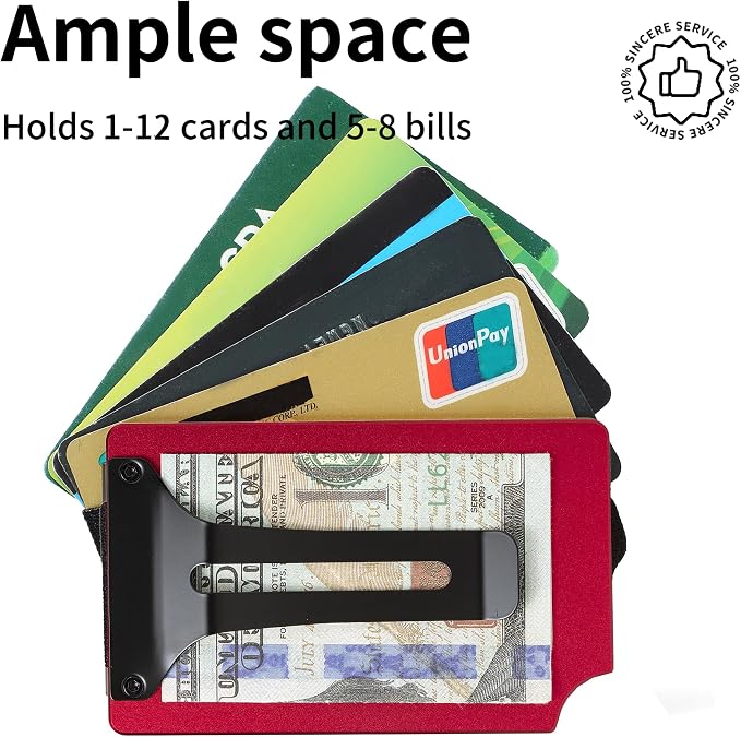 Slim Wallet for Men,RFID Blocking Minimalist Metal Wallet, Money Clip/Cash Holder, Front Pocket Aluminum Credit Card Holder, Ideal Gift for Men,Matt Red - Image 2