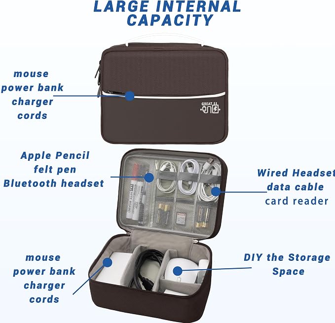 Electronics Organizer,Travel Cord Organizer Pouch,Cable Organizer Bags | Waterproof Electronic Accessories Storage Case for Cables, Cords, Charger, Phone (Double Layer-Brown) - Image 5