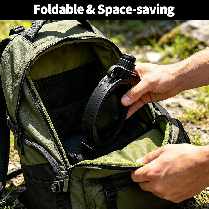 Premium Collapsible Water Bottle for Travel - 580ML Foldable & Portable with Compass/Hook, Food Grade Material - Ideal for Hiking, Camping (Black) - Image 3