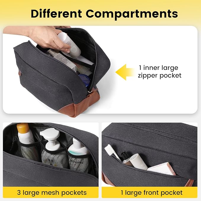 Vorspack Canvas Travel Toiletry Bag for Men, Large, Dark Grey | Water-Resistant Travel Bag for Toiletries, Large Capacity, Organized Compartment, Suitable for Shaving, Grooming, Accessories - Image 3