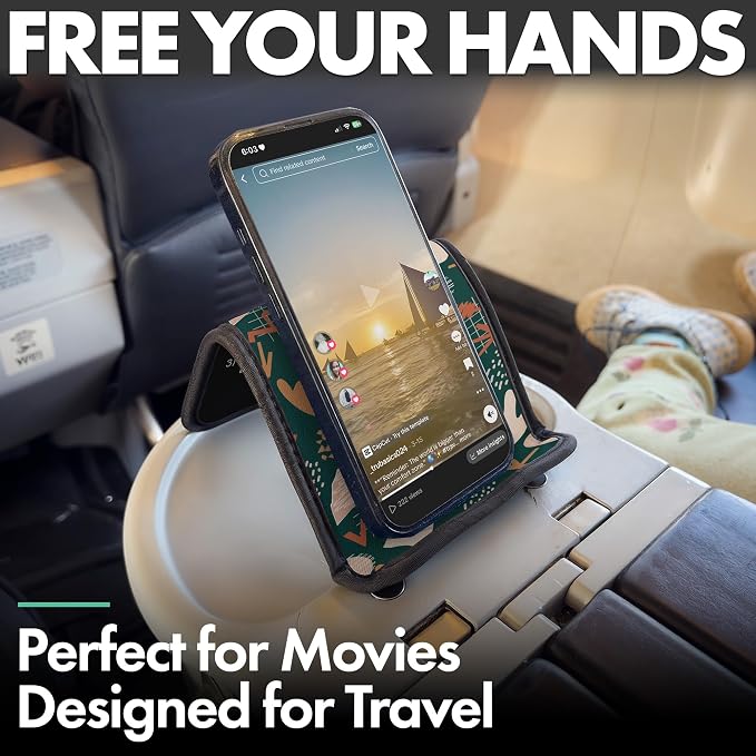 Airplane Phone Holder - Foldable Phone Stand for Plane Travel | Aluminum Build, 9 x 5 in. Boho Green, Tabletop Mount Desk, Plane Tray Seat back, Treadmill, Fits iPhone Cell Phone - Image 6