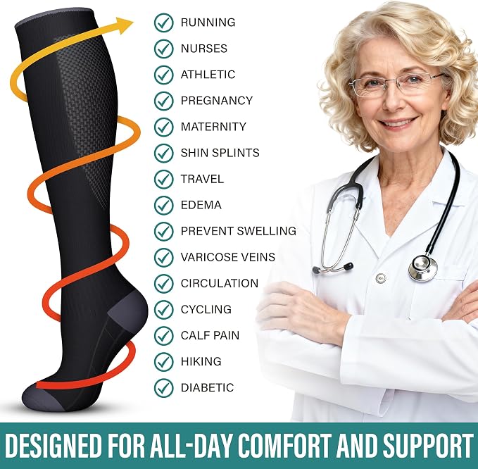 Acture 6 Pack Compression Socks for Women and Men - Knee High for Medical, Running, Nurses, Travel - Image 7