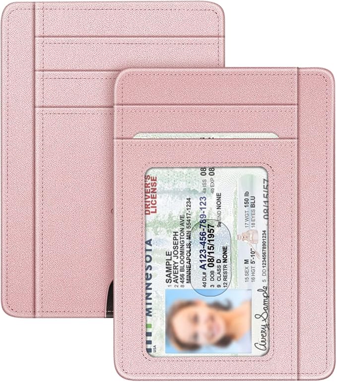 FINTIE Slim Front Pocket Wallet, RFID Blocking Credit Card Holder | Minimalist Card Cases with ID Window for Men Women, Rose Gold by Fintie