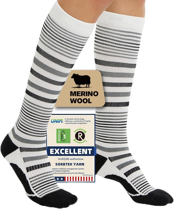 Merino Wool Compression Socks for Women Men 15-20 mmHg for flying | Soft & Breathable for Travel, Running by Unknown