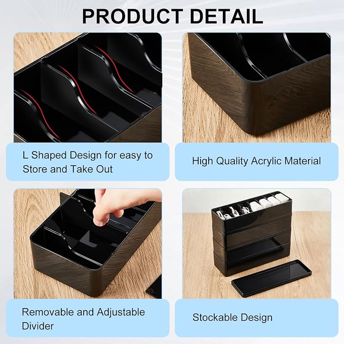 Tatuo 4 Pcs Cord Organizer for Drawer Desktop, Cable Organizer Box with 8 Compartments and Wire Ties, Plastic Charger Storage with Lid, Electronics Case for Home Office Accessories (Small,Black) - Image 3