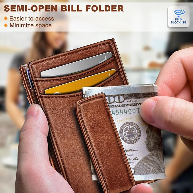 BULLIANT Magnetic Slim Leather Airtag Wallet Money Clip For Men 12Cards | RFID Blocking | Easy Access | Gift Boxed | Pocket Fit - Image 4