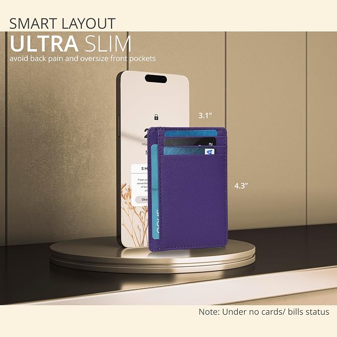 Leather Slim Minimalist RFID Blocking Front Pocket Wallet, Credit Card - Image 3