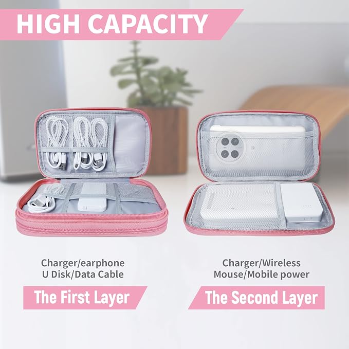 Lcsmaokin Electronics Organizer Travel Case,Electronic Accessories Storage Bag,Portable Waterproof Cable Organizer Bag,Travel Cord Organizer Bag for Small Charging Cord Storage,Cables,SD Card-Pink - Image 5
