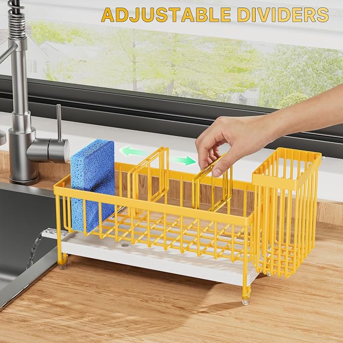 Cisily Sponge Holder for Kitchen Sink, Sink Caddy Organizer with High Brush Holder, Kitchen Countertop Organizers and Storage Essentials, Rustproof 304 Stainless Steel (Yellow, 9.25″) - Image 4