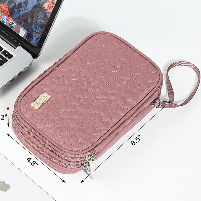 NISHEL Electronics Travel Organizer Cord Case, Charger Cable Tech Bag | Double-layer bag keeps chargers, cables, flash drive, and small tech essentials organized for trip, Medium, Rose-wood Pink - Image 6