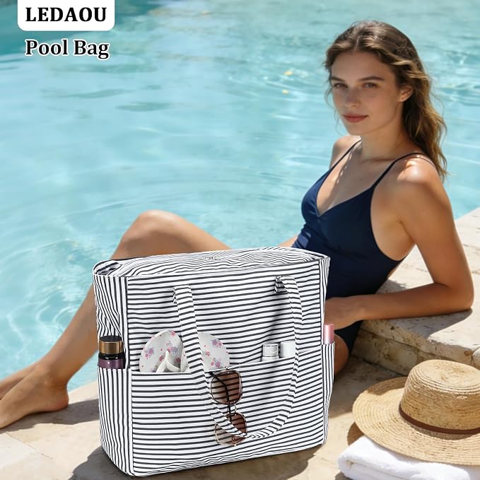 LEDAOU Large Beach Bag for Women, Waterproof Sandproof Tote Bag with Zipper | 36L Pool and Swim bag with Zipper, Wet/Dry pocket and 7 Pockets for Beach Days, Cruises, Vacations and Family travel - Image 2