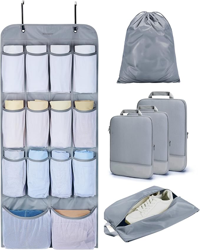 BAGSMART Hanging Compression Packing Cubes 6 Set Cruise Travel Essentials | 3-Fold Space Saving Hanging Shelves, Closet Organizers & Storage, Compressible Suitcase Organizer Bags, Machine Washable Cube by BAGSMART