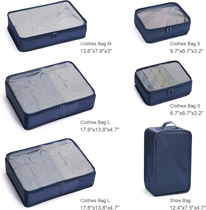 Mossio 6 Set Packing Cubes with Shoe Bag - Lightweight Travel Luggage Suitcase Organizers - Image 6