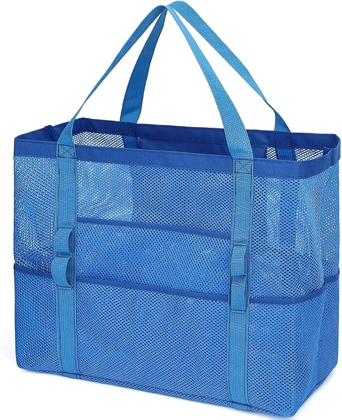 Fammart Mesh Beach Bag for Women, Large Beach Toy Pool Bag with Zipper Pocket, SandProof Cruise Essentials 2026 Family Travel by Fammart