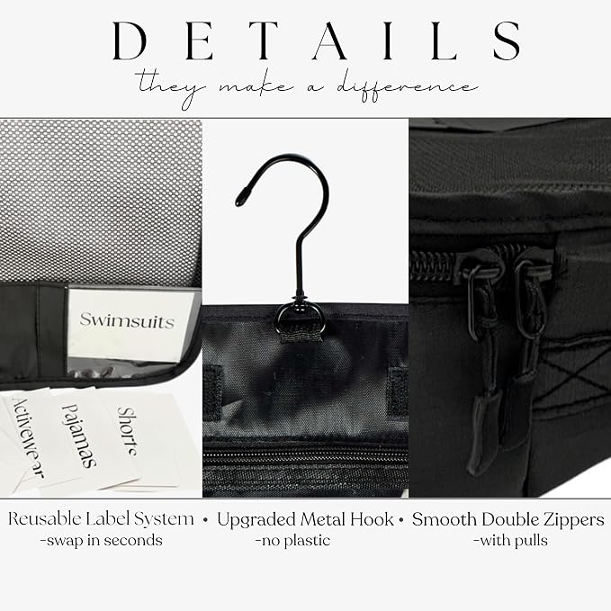 Packing Cubes Set – Cute Packing Cubes for Travel, Luggage Organizer Bags for Suitcase, For Kids & Family, Floral, Neutral & Aesthetic Travel Organizer Set -Black - Image 2