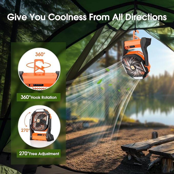 Portable Rechargeable Fan, 20000mAh Cordless Battery Powered Camping Fans | Orange - Image 4
