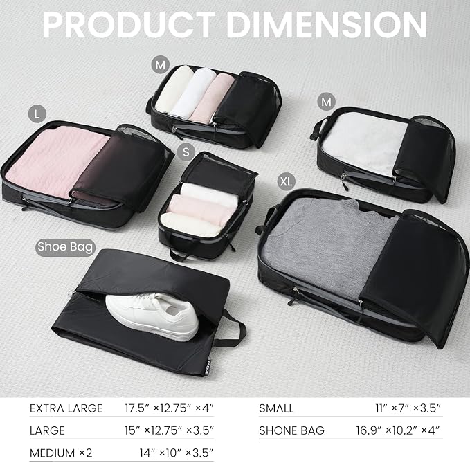 BAGAIL 6 Set Ultralight Compression Packing Cubes Packing Organizer for Travel Accessories Luggage Suitcase Backpack - Image 2
