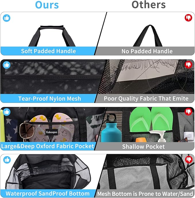 KABAQOO Mesh Beach Bag, Extra Large Beach Bags with 9 Pockets & Zipper Waterproof Lightweight Beach Tote for Beach/Pool Trip - Image 5