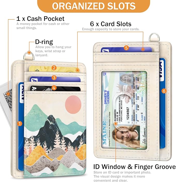 Yonlevres Sunrise Credit Card Holder Slim RFID Wallet Women Small Travel | Front Pocket, Handy, RFID Blocking, Woman Girls Ladies Gifts, D-ring for Keychain,Thin Mini Card Case, ID Window, PU Leather - Image 4
