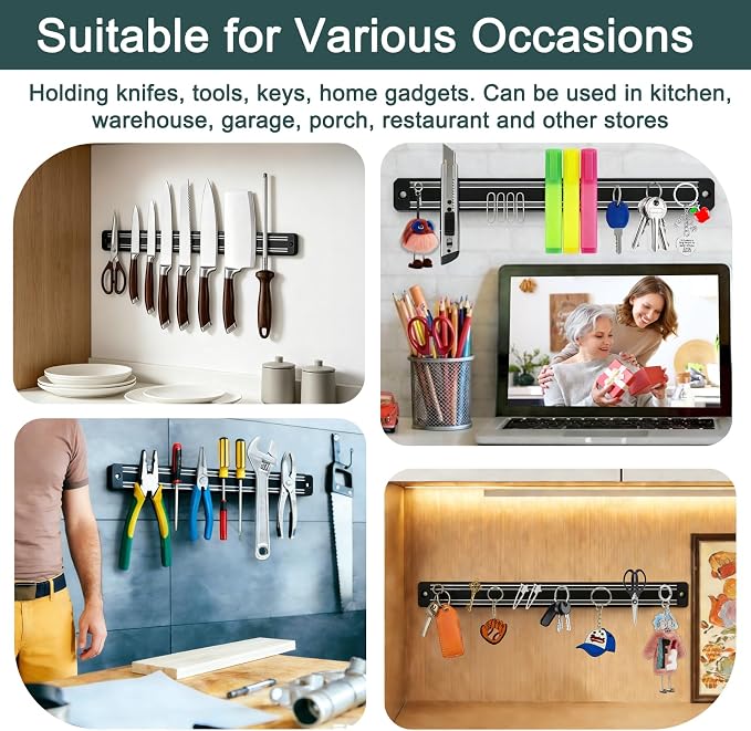 19.7in Magnetic Knife Strips,Magnetic Knife Holder for Wall/Refrigerator | Strong magnetic holder，magnetic tool organizer screws or tape installation,Saves counter space, keeps kitchen tidy - Image 7