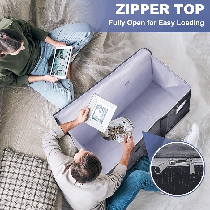 StorageRight Heavy Duty Moving Boxes-Moving Bags with Zipper, Reinforced Handles and Tag Pocket-Collapsible Moving Supplies-Totes for Storage Great for Moving, Storage and Travel 93L(Gray-6 Pack) | Heavy Duty Storage Bins with Lids, Zipper, Reinforced ... - Image 6
