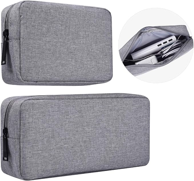 Portable Electronics Accessories Storage Bag, 2PCS Big + Small Carrying Case Travel Cable Organizer Cosmetic Bag Pouch Compatible Hard Drive, Power Bank, Mouse, Laptop Charger, Cellphone, Gray by imComor