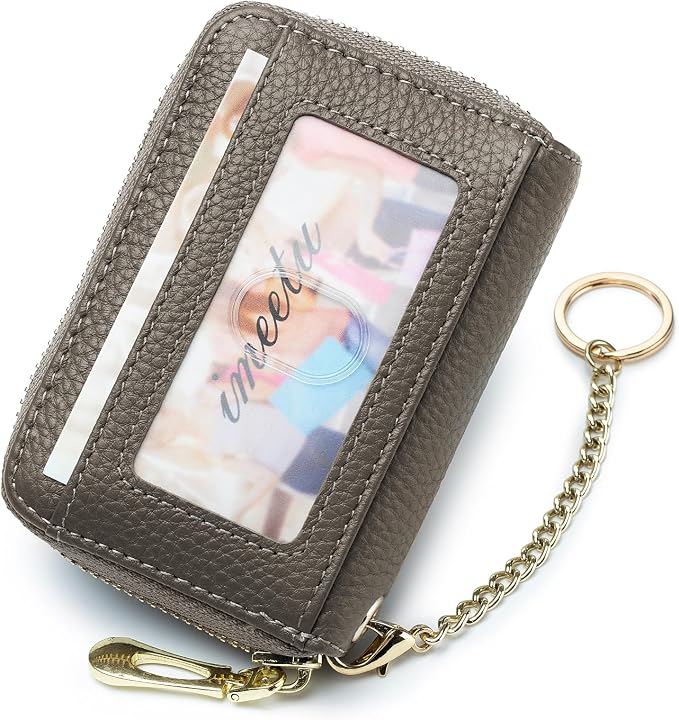 imeetu RFID Credit Card Holder, Small Card Wallet Women, Leather Card Case | Genuine Leather Women's Card & id Cases, Change Coin Purse with Zipper Keychain id Window, 20 Colors & 3 Styles, Daily, Gifts - Image 2