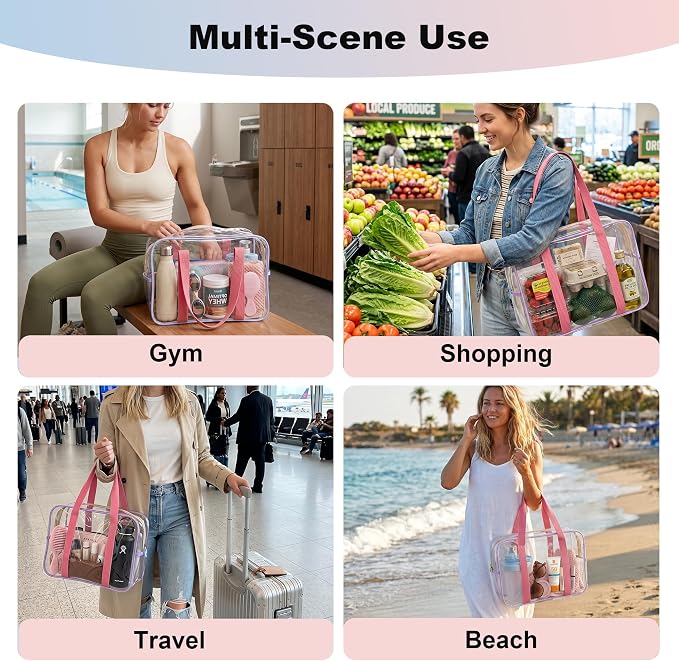 Macaron Jelly Clear Beach Bag for Women,13.8''L*10.3''W*5.2''H | PVC Waterproof Tote Bag for Beach,Pool,Outdoor Events & Daily - Image 4