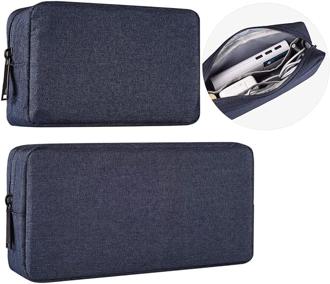 2-Pack Portable Storage Pouch Bag, Universal Electronics Accessories Case Cable Organizer Compatible with Hard Drive, Laptop Mouse, Power Bank, Adapter, Cellphone, Cosmetics (Small+Big-Navy Blue) by imComor