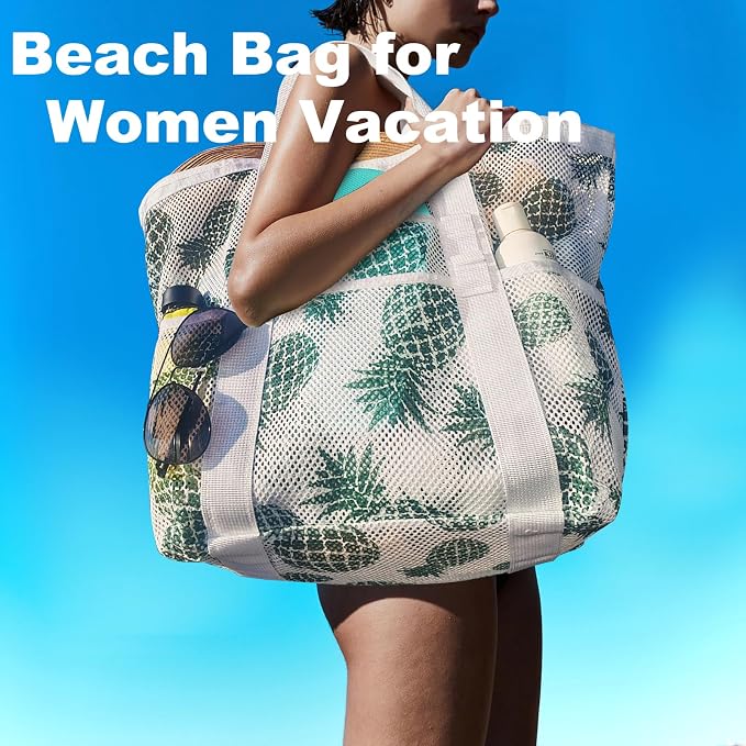 CaCTOUR Mesh Beach Bag,Large Beach Bags for Women with 8 Pockets,Packable Tote Bag for Beach Cruise Pool Vacation Essentials - Image 3
