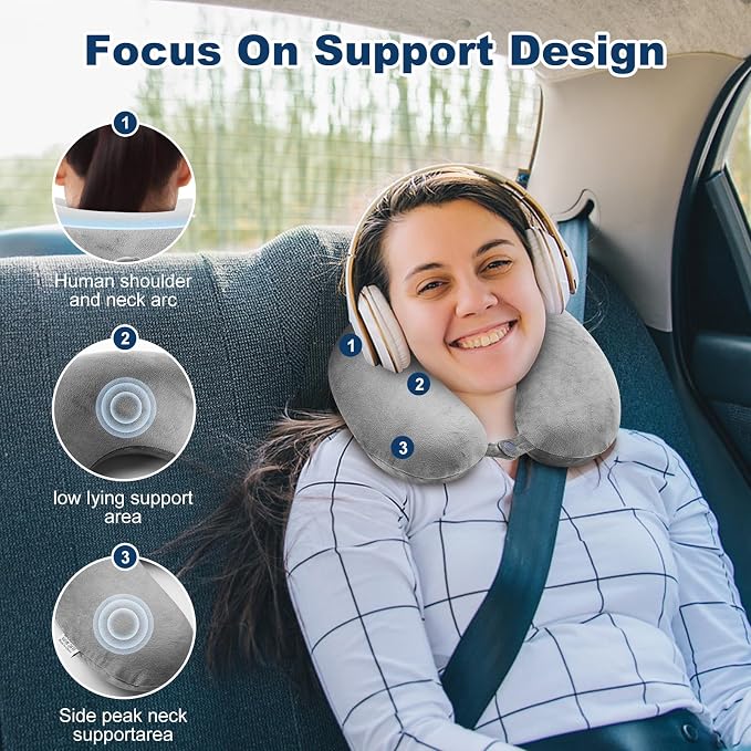 GDEOUP Travel Pillow 100% Pure Comfortable U Shape Memory Foam Pillows Neck and Head Support Portable Travel Neck Pillow Suitable for Planes Airplane for Traveling,Train,Self-Drivingng Car,(Grey) - Image 3