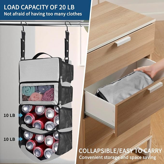 esouler Suitcase Organizer - Hanging Packing Cubes & Portable Collapsible Travel Shelves for Carry-on (Grey, Small) - Image 4