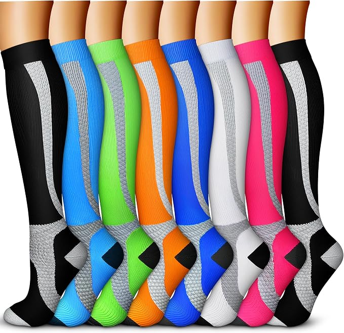 QUXIANG Copper Compression Socks for Women & Men Circulation (8 Pairs) - Best for Running Athletic Cycling - 15-20 mmHg by QUXIANG