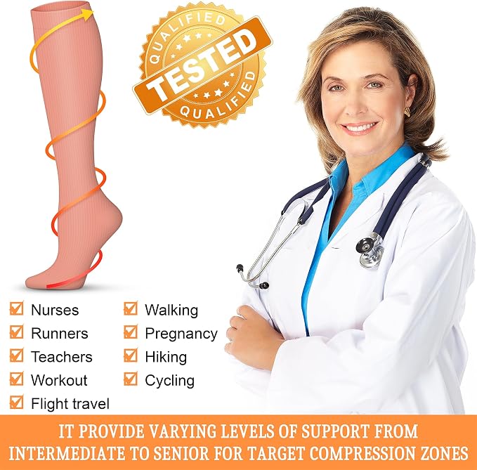QUXIANG Compression Socks for Women & Men 15-20 mmHg, Best for Medical, Nursing, Running, Athletic, Varicose Veins, Travel - Image 5