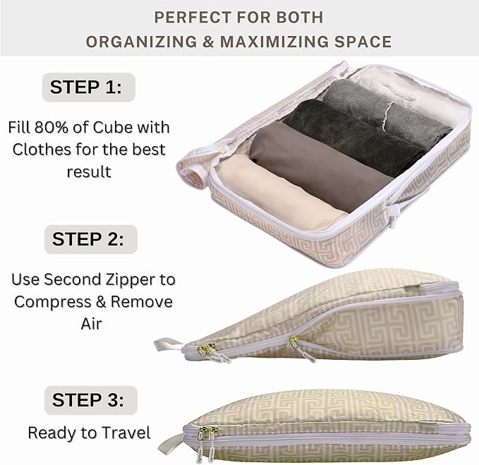Extra Large Compression Packing Cubes for Checked Luggage, Lightweight Suitcase Organizers & Space Saver Bags - Travel Cubes for Packing - Travel Essentials - 2 Piece Set, X-Large - Beige Boho - Image 6