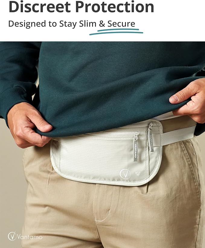 Vantamo Money Belt with RFID For Men & Women, Hidden Passport Holder for Travel, 2 Compartment Travel Fanny Pack for Women Anti Theft - Image 2