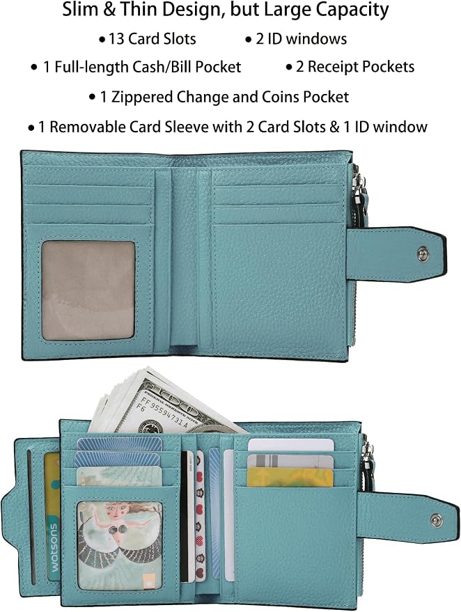 Women's RFID Blocking Leather Small Compact Bi-fold Zipper Pocket Wallet Card Case Purse with id Window - Image 2